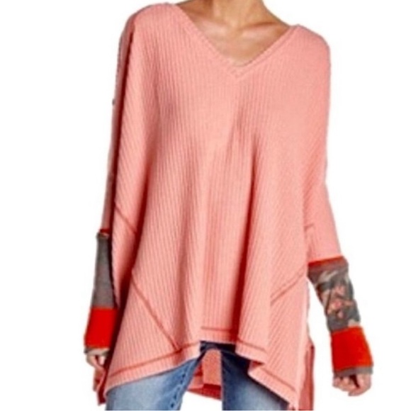 FREE PEOPLE we the free lovin leopard oversized thermal top in peach size S-XXL - Picture 2 of 13